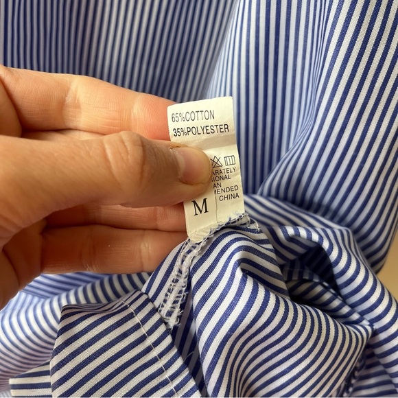 Ruffle Sleeve Off Shoulder mini dress Blue White Stripe Cotton Blend M - Picture 3 of 10